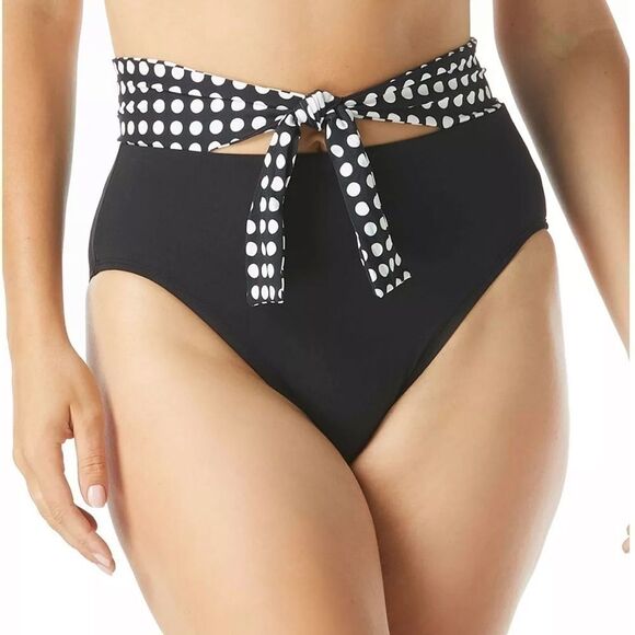 NEW Coco Reef Womens Black High Waist Bikini Swim Bottoms Lure Tie, swimwear L - Picture 1 of 14